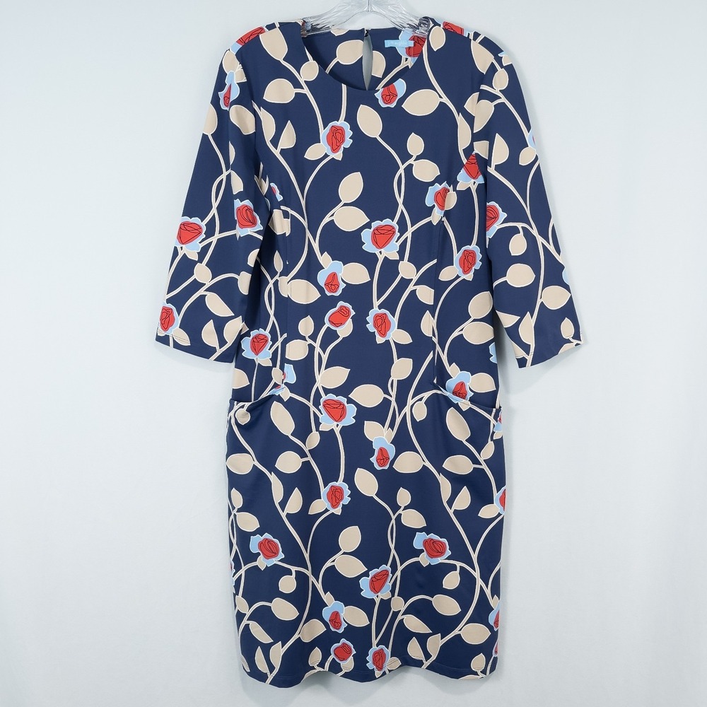 J McLaughlin‎ Catalyst Sheath Dress Large Navy Floral Catalina Cloth Pockets